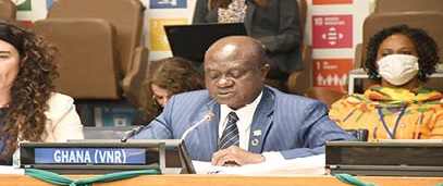 Prof. George Gyan-Baffour, Chairman of the National Development Planning Commission, presenting the report